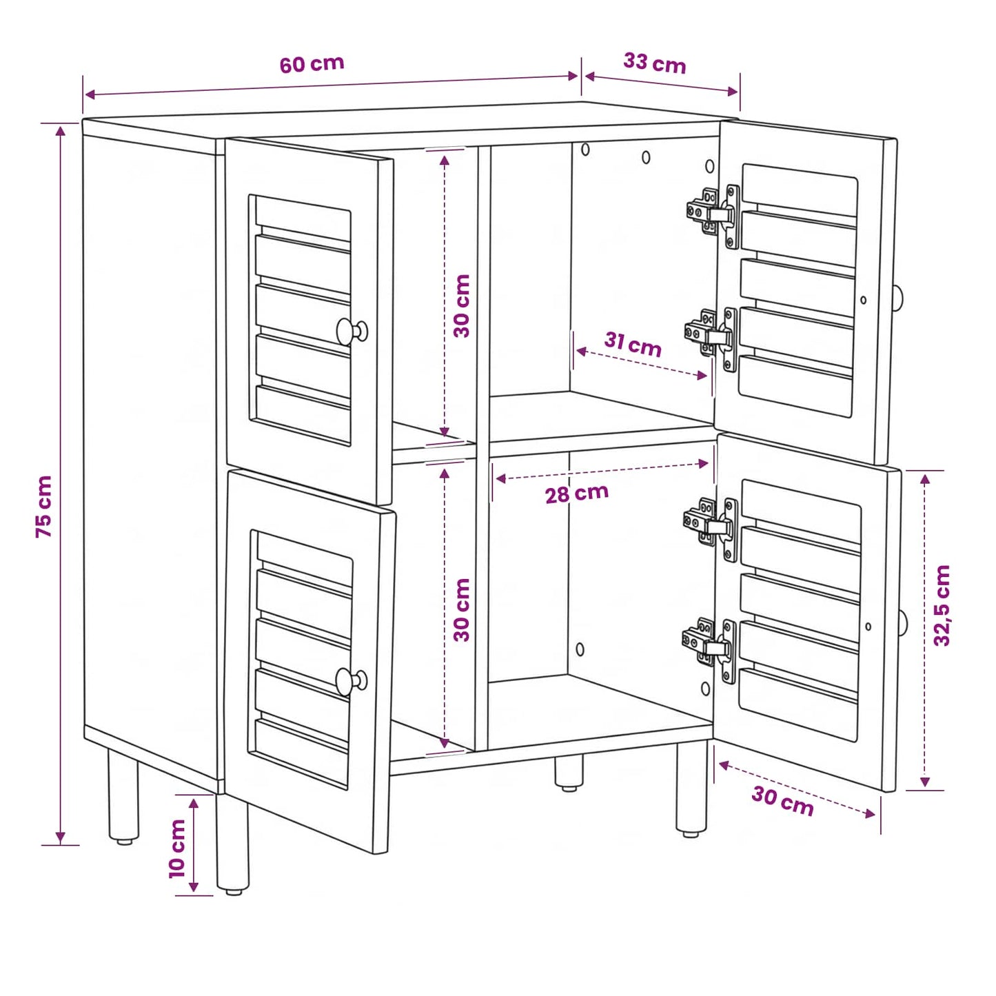 vidaXL Storage Cabinets Natural 60 x 33 x 75 cm Solid Mango Wood