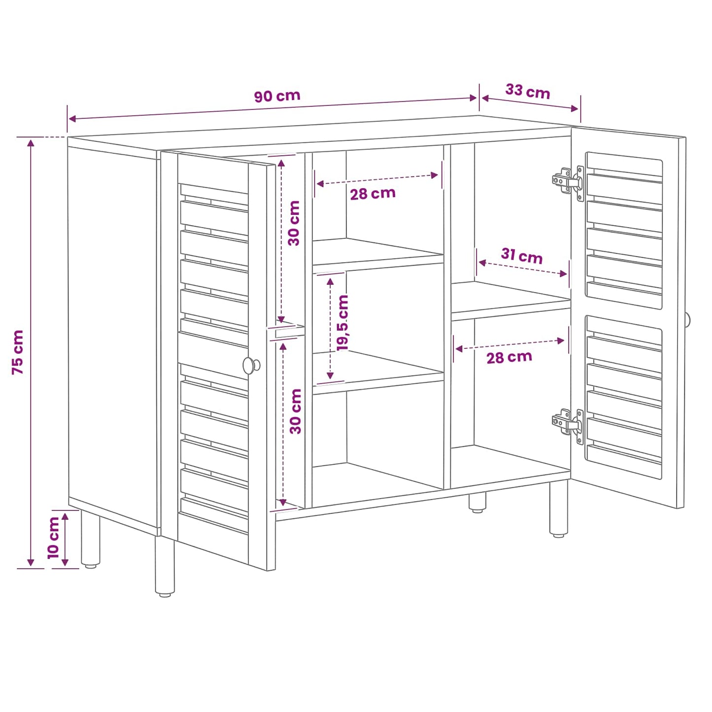 vidaXL Storage Cabinets Natural 90 x 33 x 75 cm Solid Mango Wood