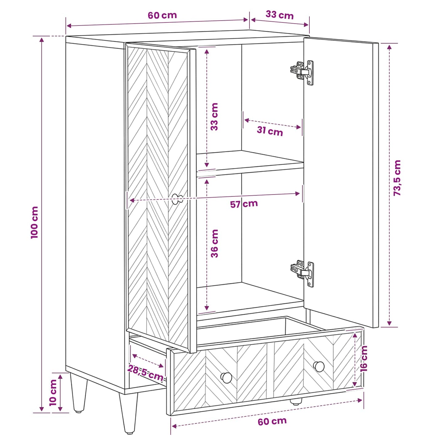 vidaXL Storage Cabinets Natural 60 x 33 x 100 cm Solid Mango Wood