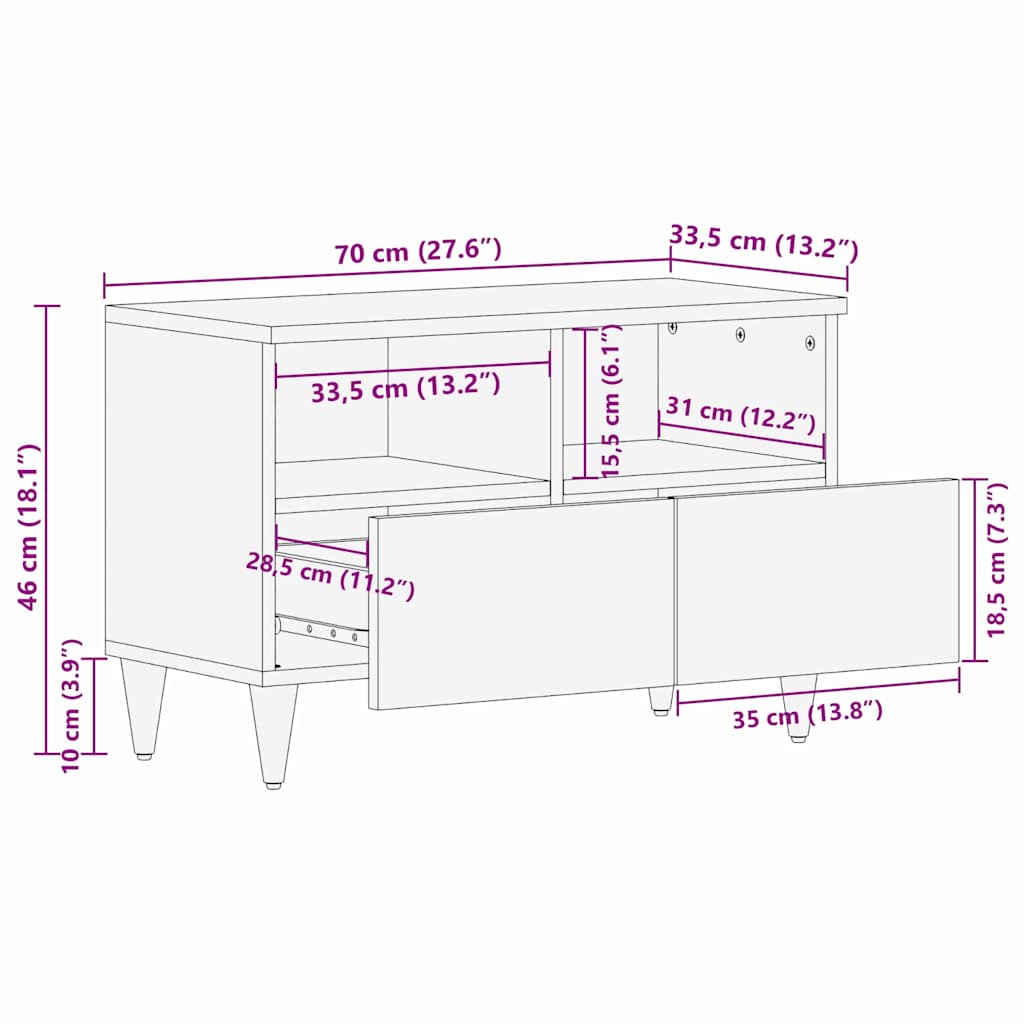 vidaXL TV Cabinet with Drawer Brown 70 x 33.5 x 46 cm Solid Mango Wood
