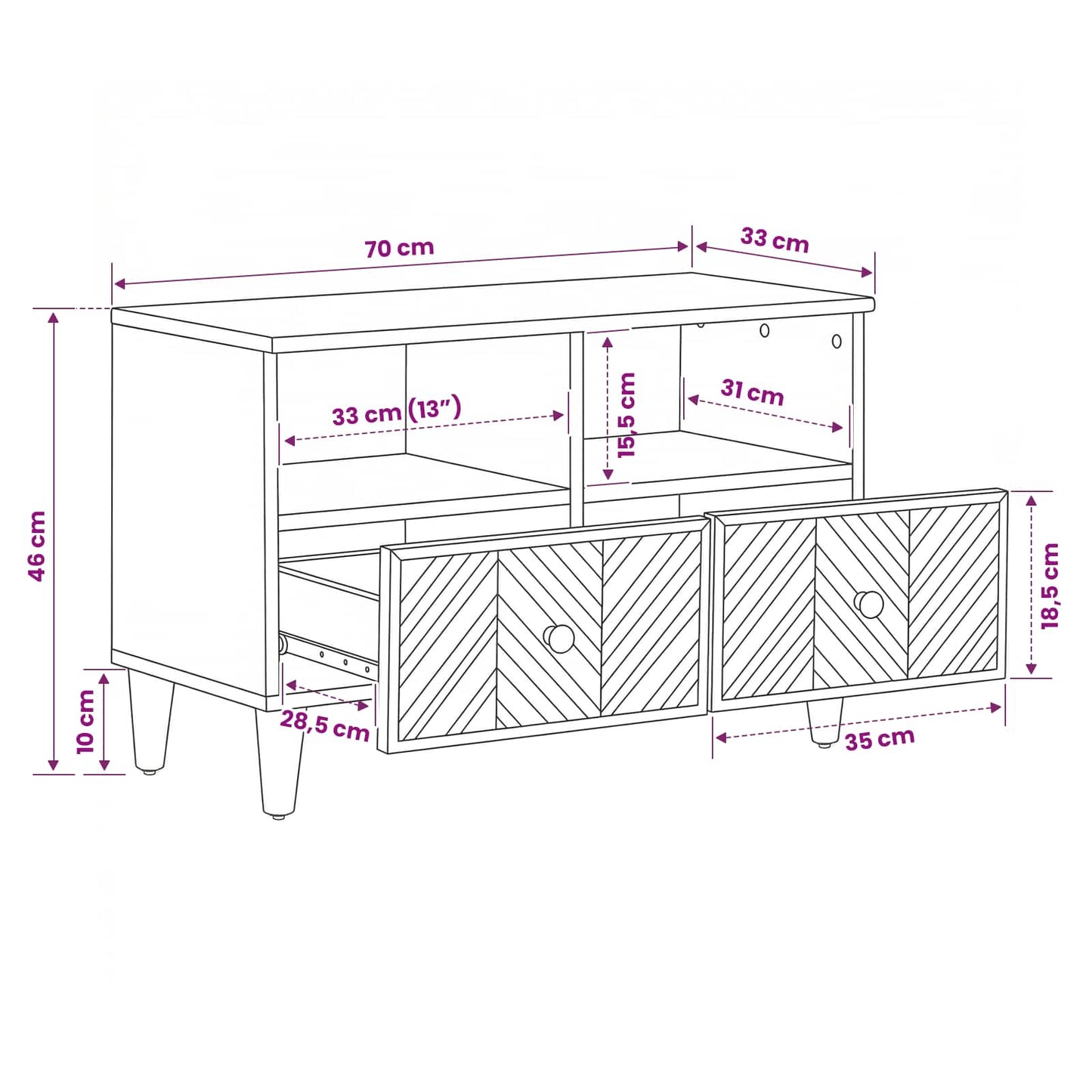 vidaXL Storage Cabinets Brown 70 x 33.5 x 46 cm Solid Mango Wood