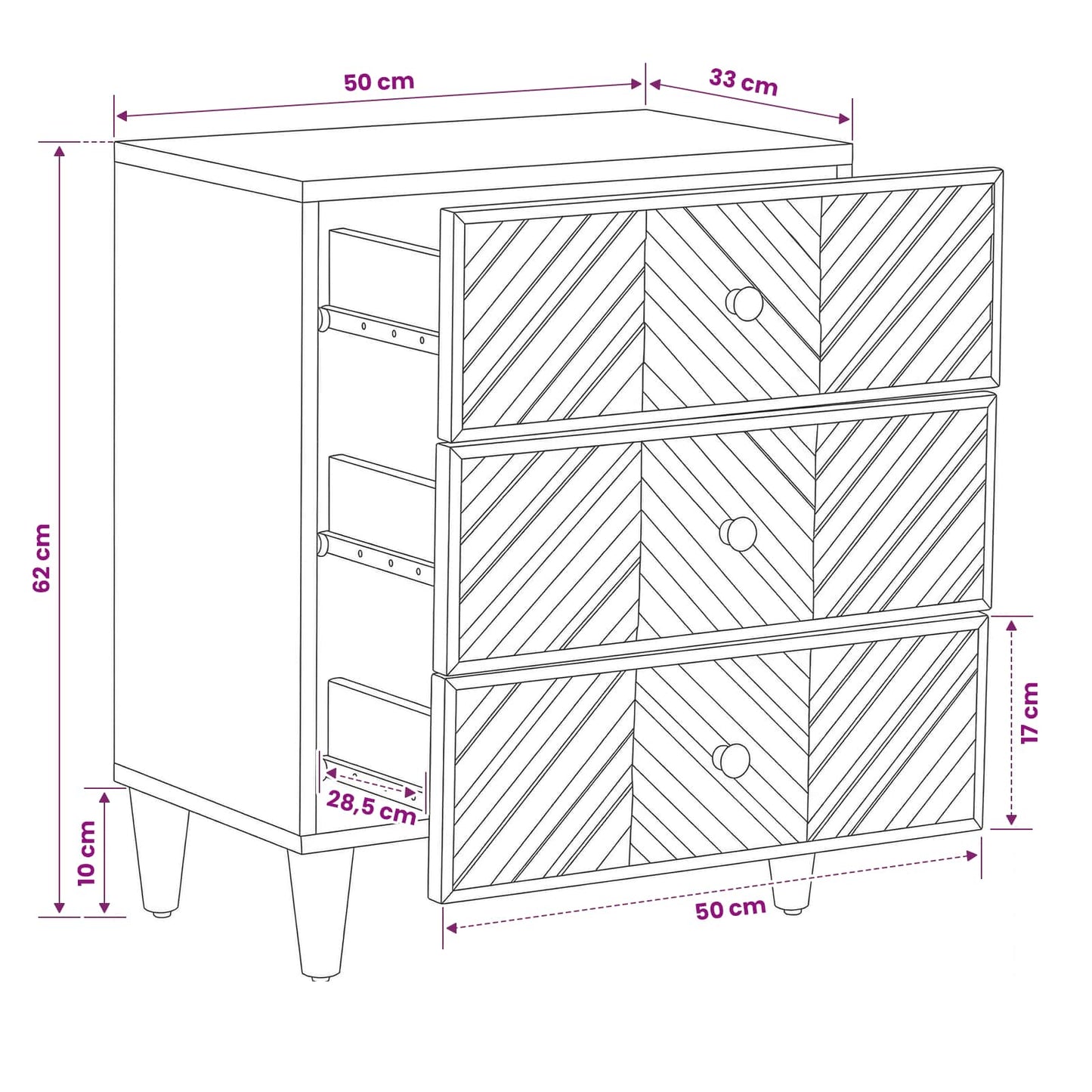vidaXL Bedside Table Brown 50 x 33 x 60 cm Solid Mango Wood