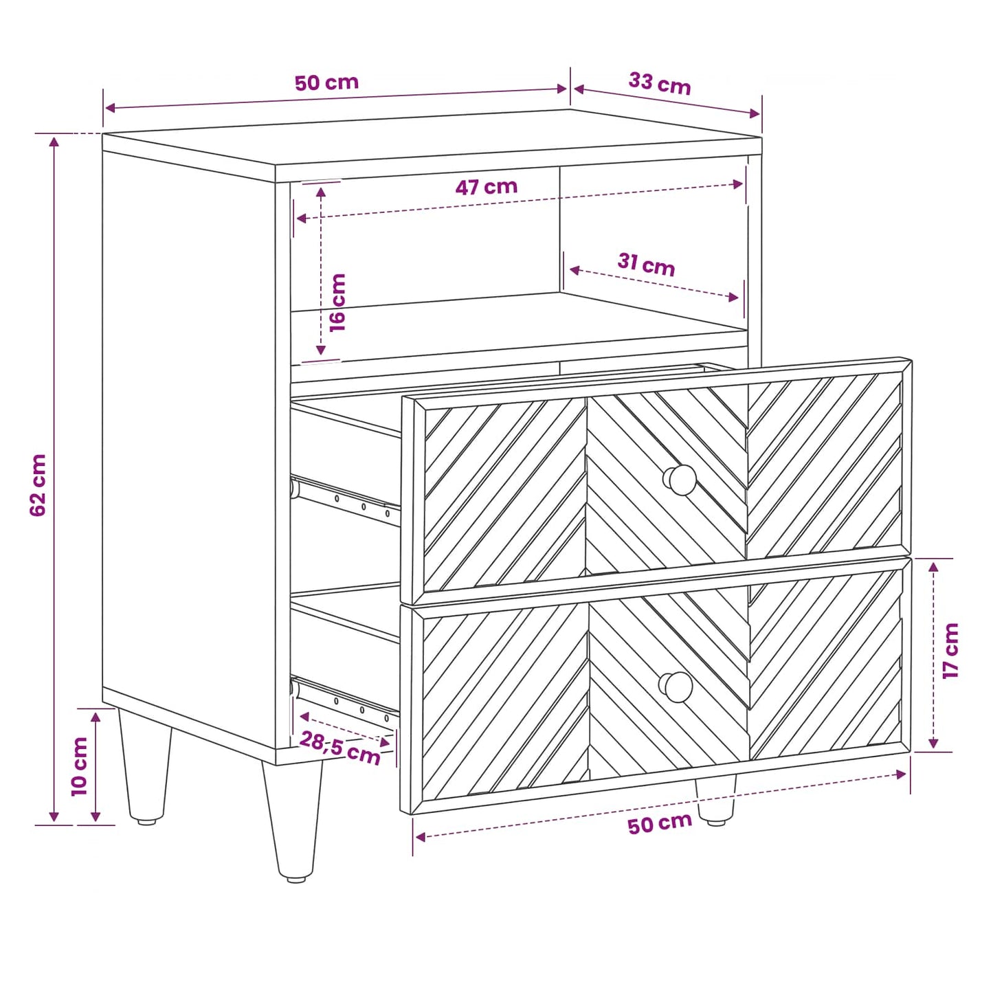 vidaXL Bedside Table Brown 50 x 33 x 60 cm Solid Mango Wood