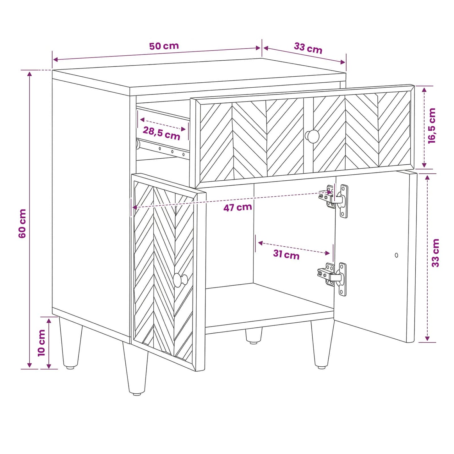 vidaXL Bedside Table Brown 50 x 33 x 60 cm Solid Mango Wood