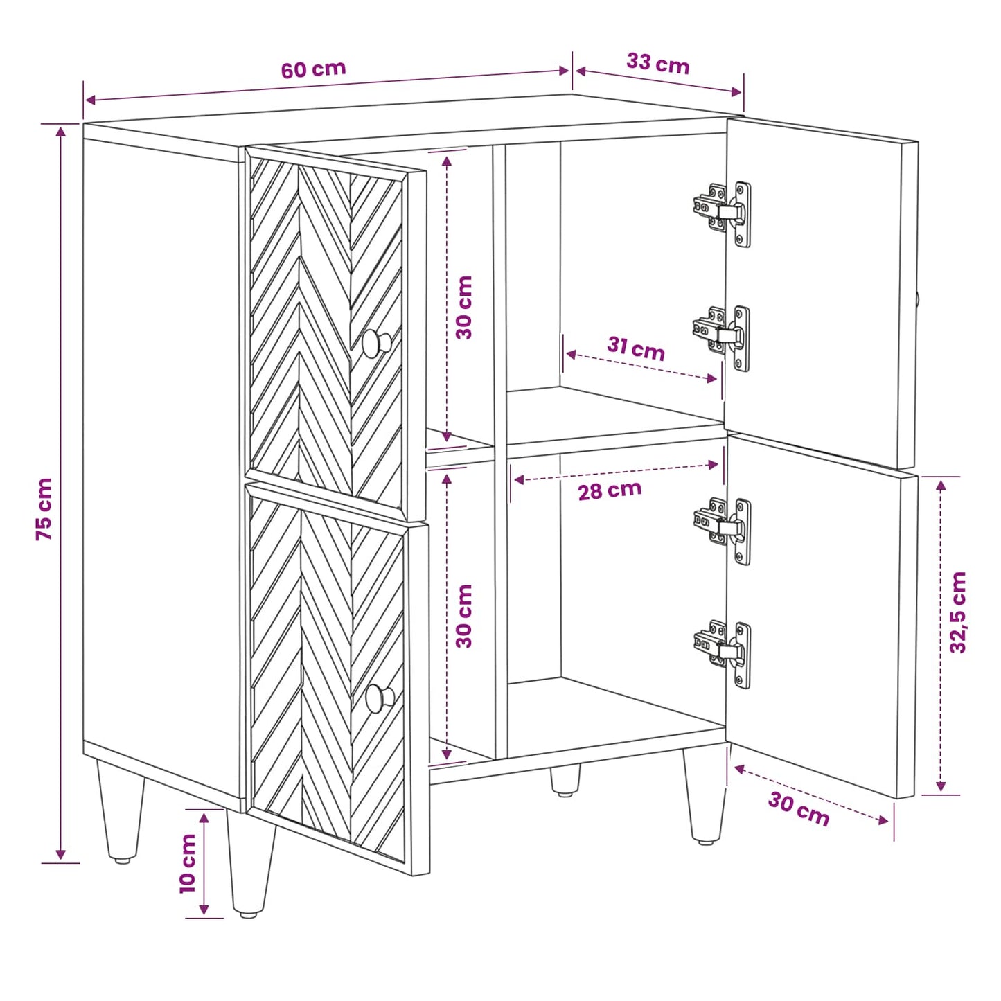 vidaXL Storage Cabinets Brown 60 x 33.5 x 75 cm Solid Mango Wood