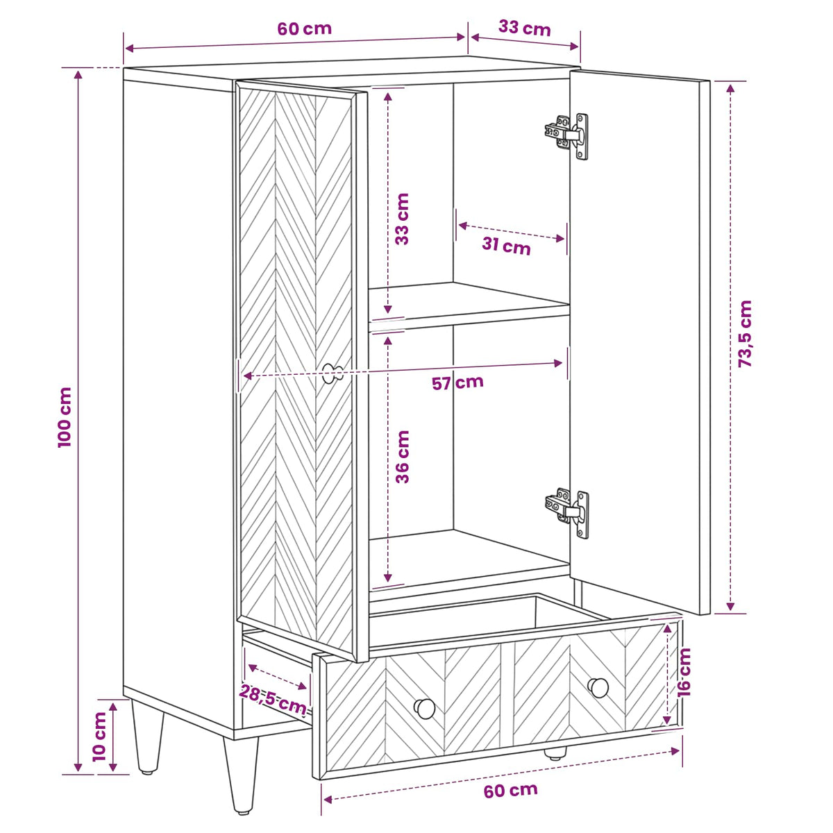 vidaXL Storage Cabinets Brown 60 x 33 x 100 cm Solid Mango Wood