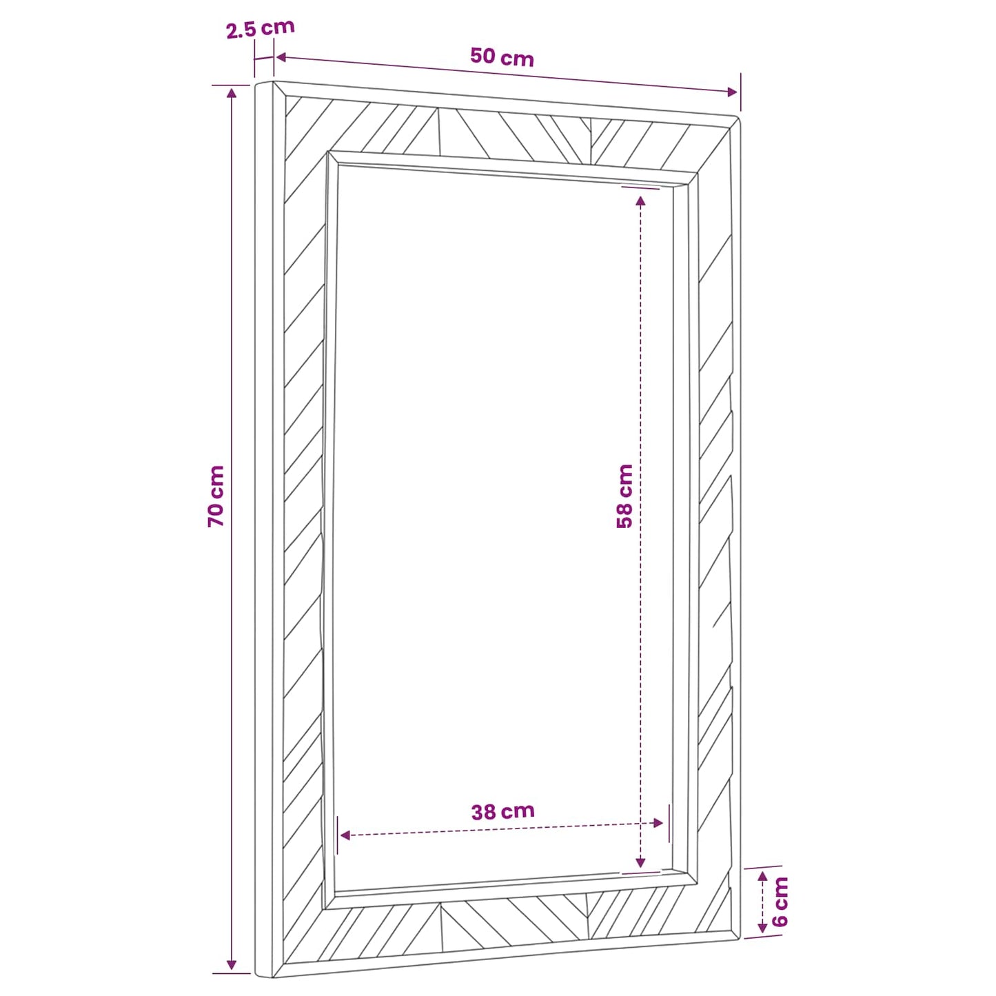 vidaXL Mirror Wall-mounted with Mirror Brown 70 x 50 x 3 cm Glass