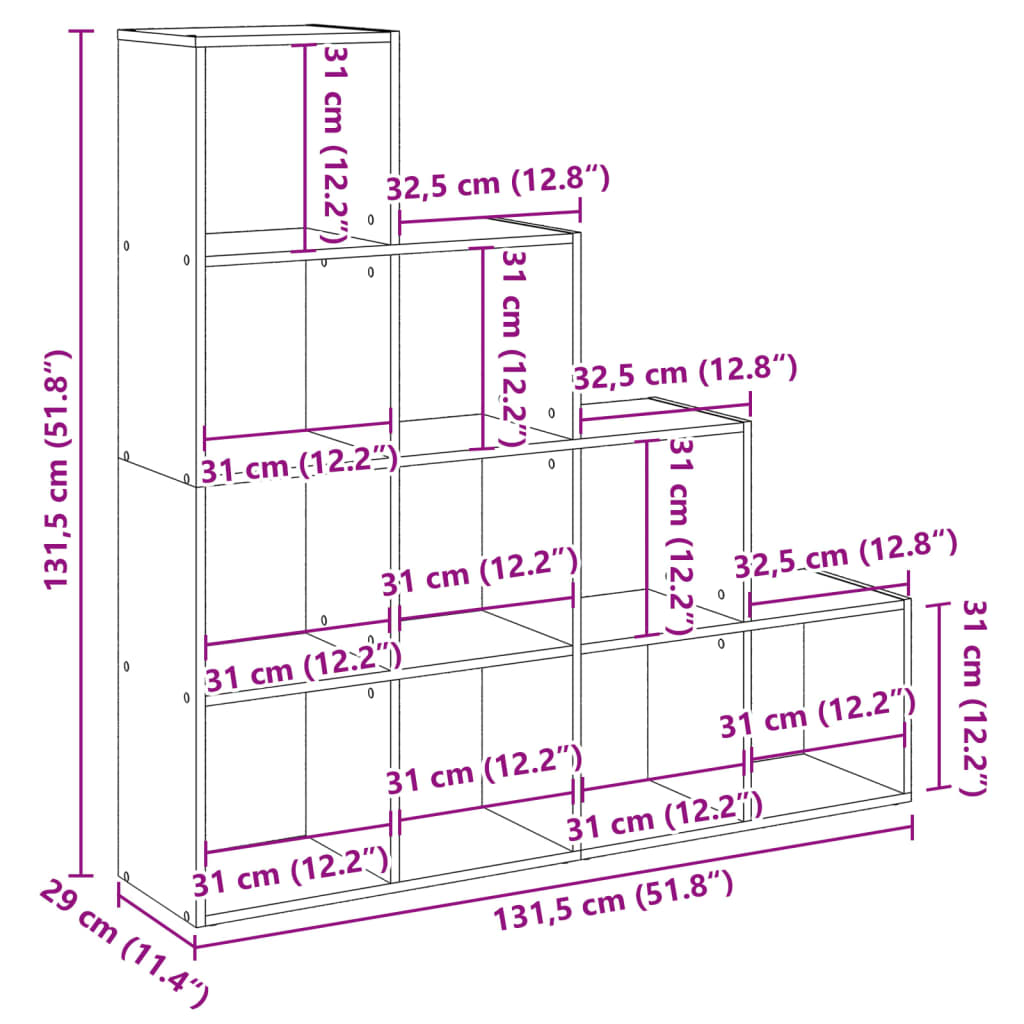 vidaXL Room Divider Bookcase 4-Tier Grey Sonoma 131,5x29x131,5 cm Engineered Wood