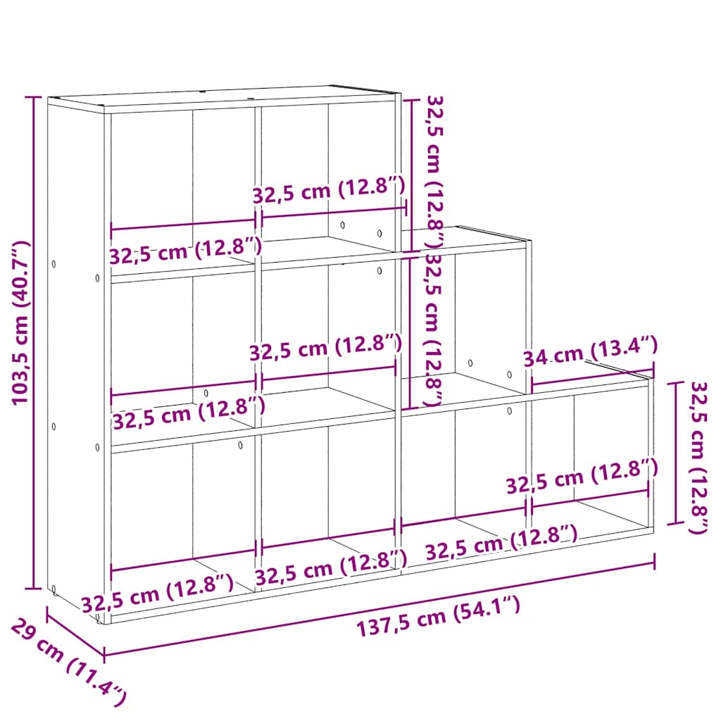 vidaXL Room Divider Bookcase 3-Tier White 137.5x29x103.5 cm Engineered Wood