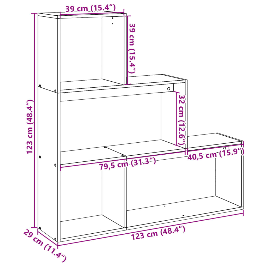 vidaXL Room Divider Bookcase 3-Tier White 123x29x123cm Engineered Wood