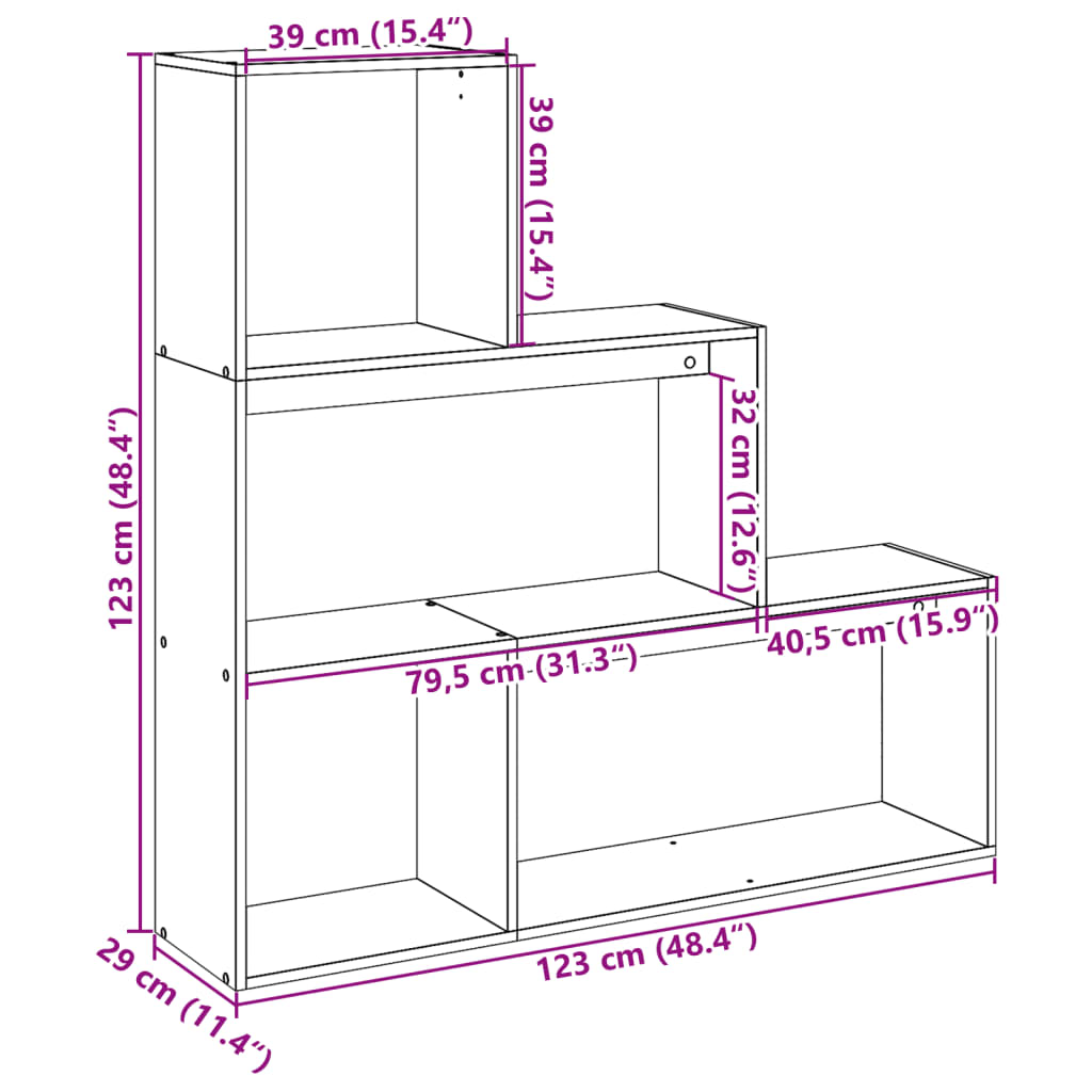 vidaXL Room Divider Bookcase 3-Tier Sonoma Oak 123x29x123 cm Engineered Wood