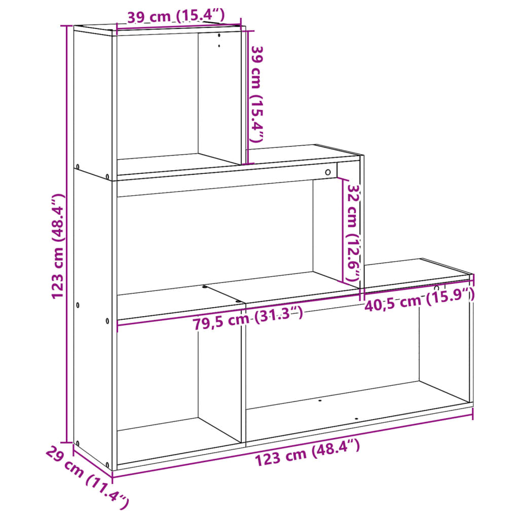 vidaXL Room Divider Bookcase 3-Tier Artisan Oak 123x29x123 cm Engineered Wood