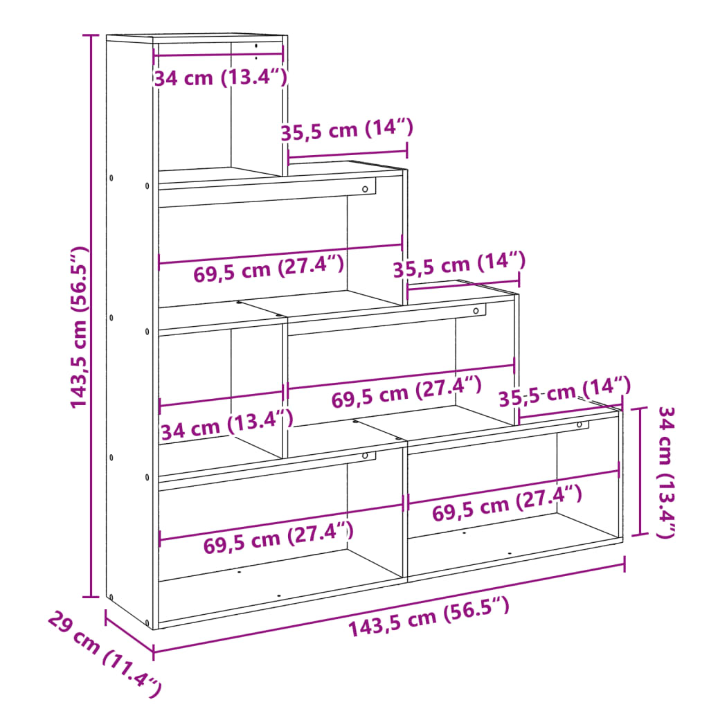 vidaXL Room Divider Bookcase 4-Tier Concrete Grey 143.5x29x143.5 cm