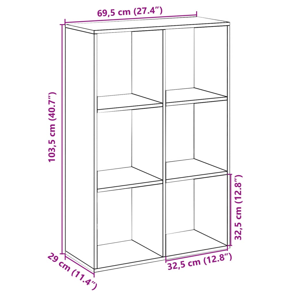 vidaXL Room Divider Bookcase Concrete Grey 69,5x29x103,5 cm Engineered Wood