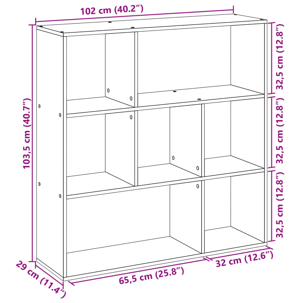 vidaXL Room Divider Bookcase Grey Sonoma 102x29x103,5 cm Engineered Wood