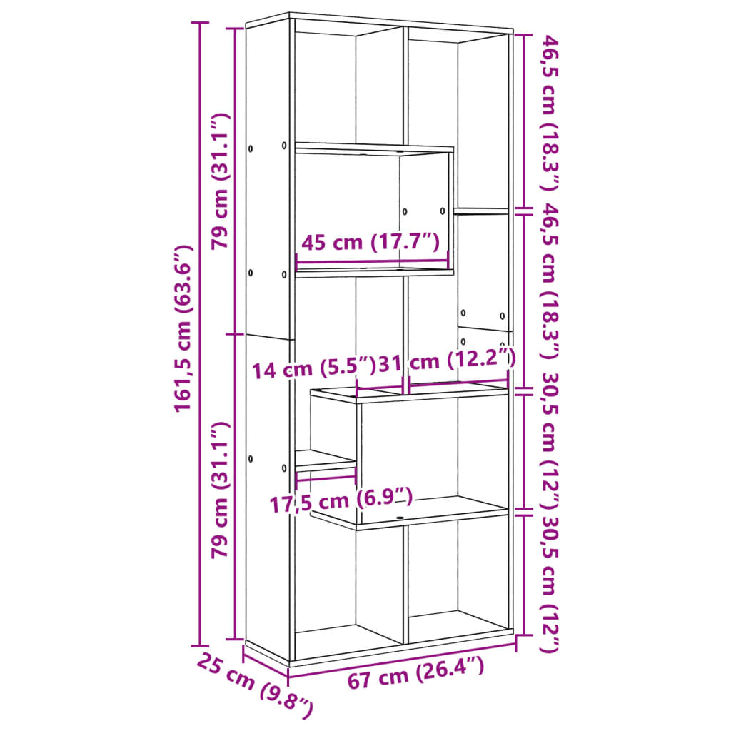 vidaXL Room Divider Bookcase Sonoma Oak 67x25x161,5 cm Engineered Wood