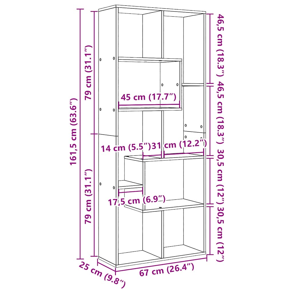 vidaXL Room Divider Bookcase Artisan Oak 67x25x161.5 cm Engineered Wood