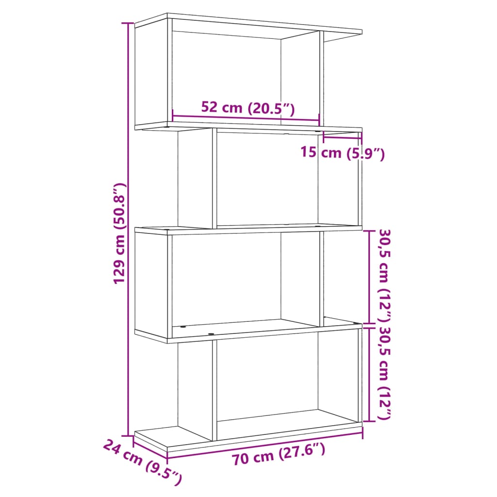 vidaXL Room Divider Bookcase 4-Tier Grey Sonoma 70x24x129 cm