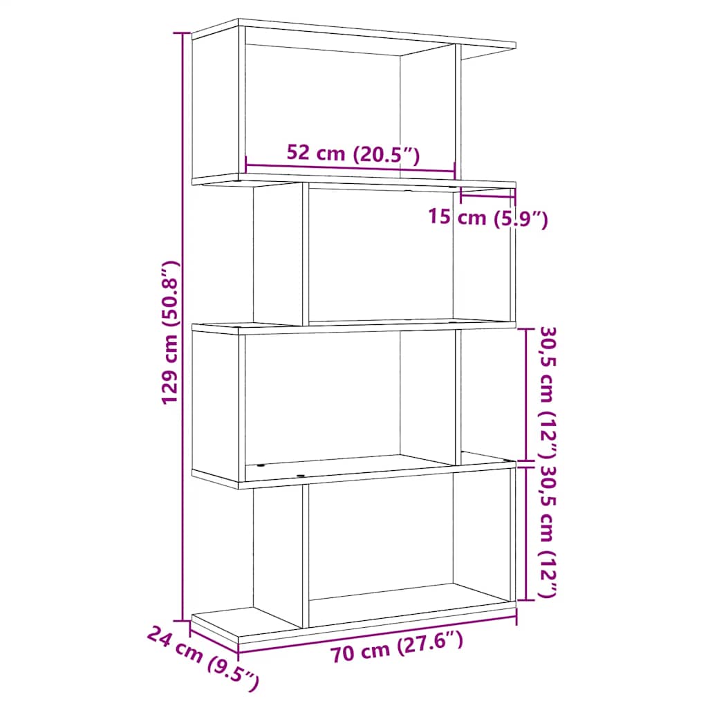 vidaXL Room Divider Bookcase 4-Tier Artisan Oak 70x24x129 cm Engineered Wood