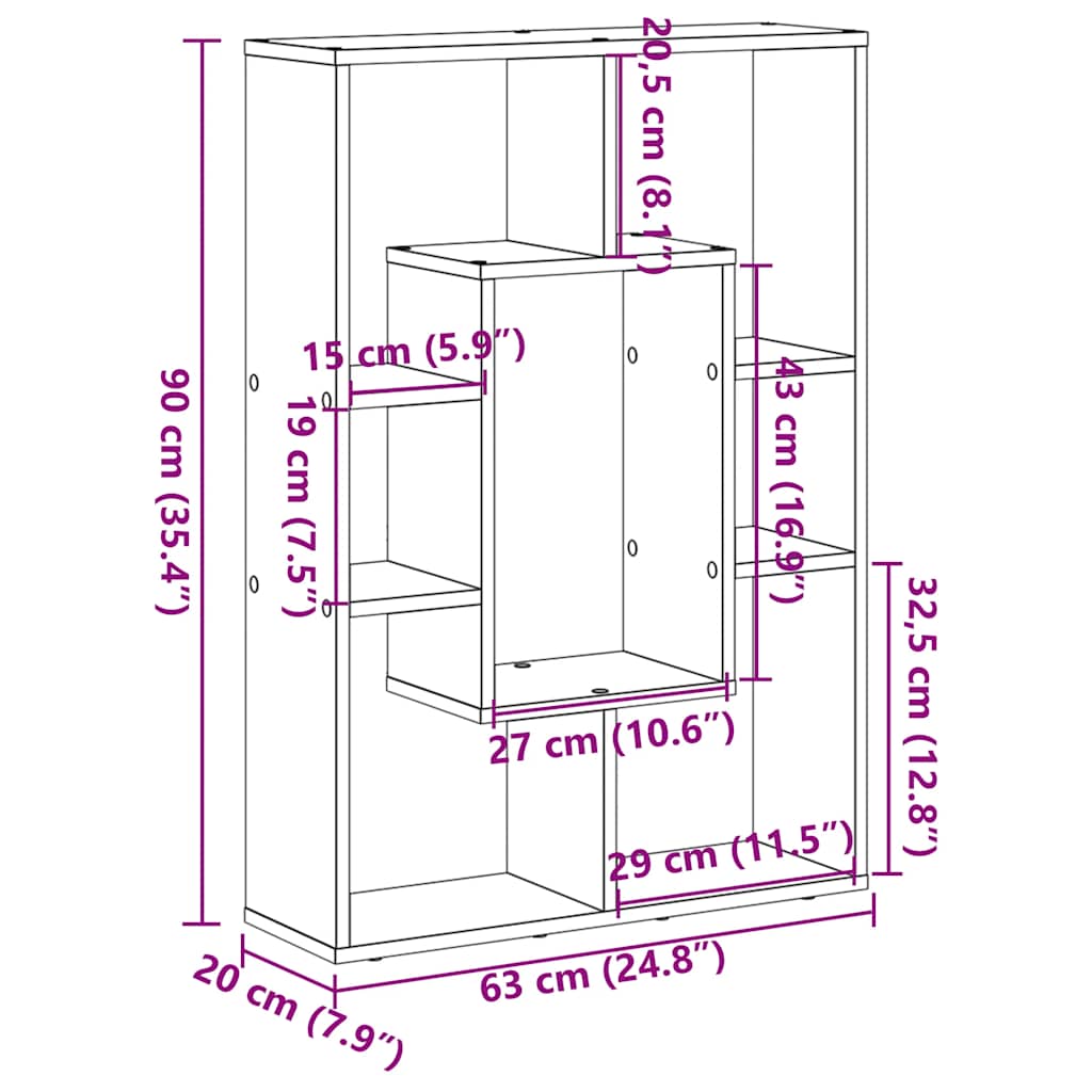 vidaXL Bookcase White 63x20x90 cm Engineered Wood