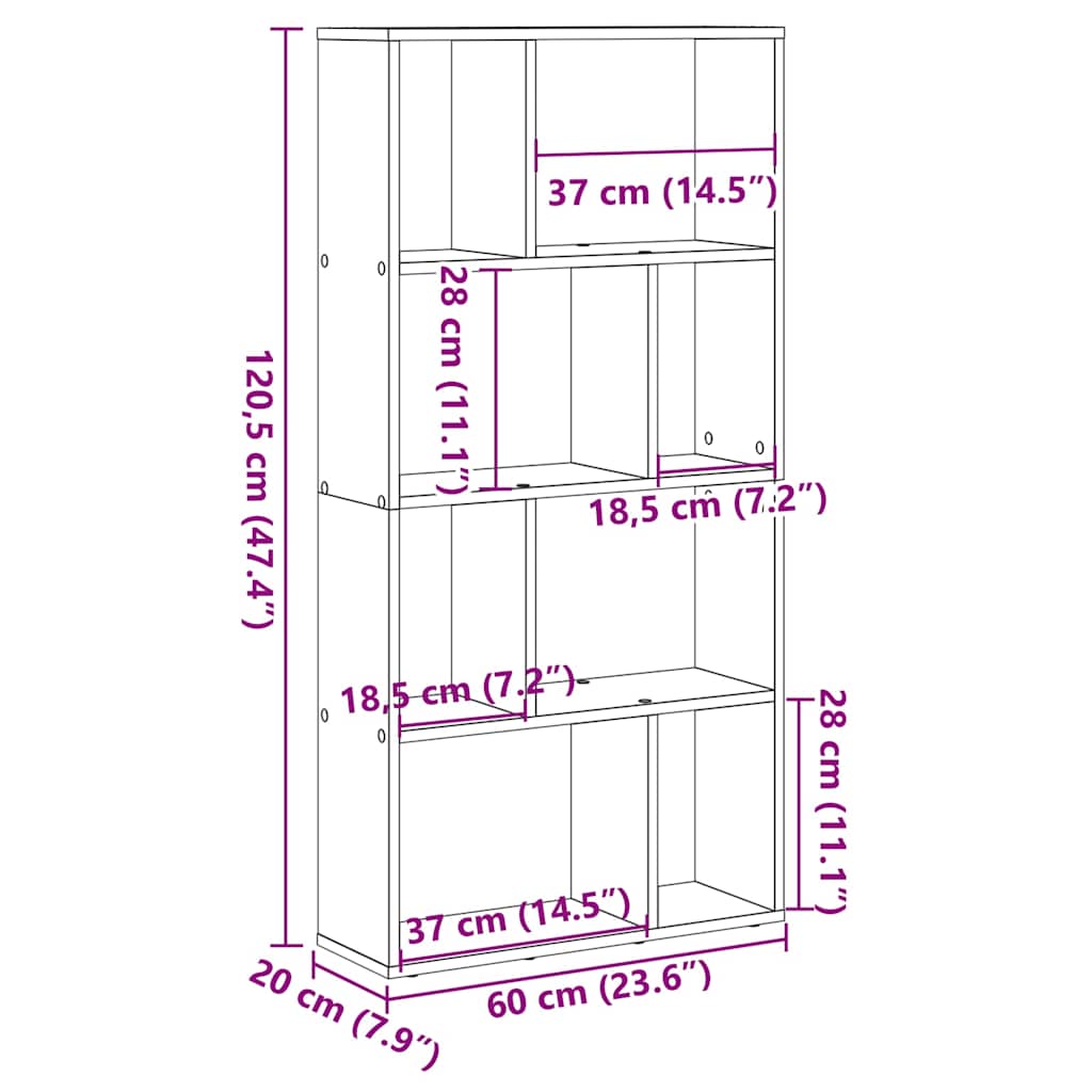 vidaXL Bookcase Sonoma Oak 60x20x120,5 cm Engineered Wood