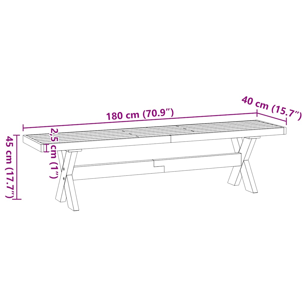 vidaXL Dining Bench NOAIN X-Shaped Legs 180x40x45 cm Solid Wood Pine