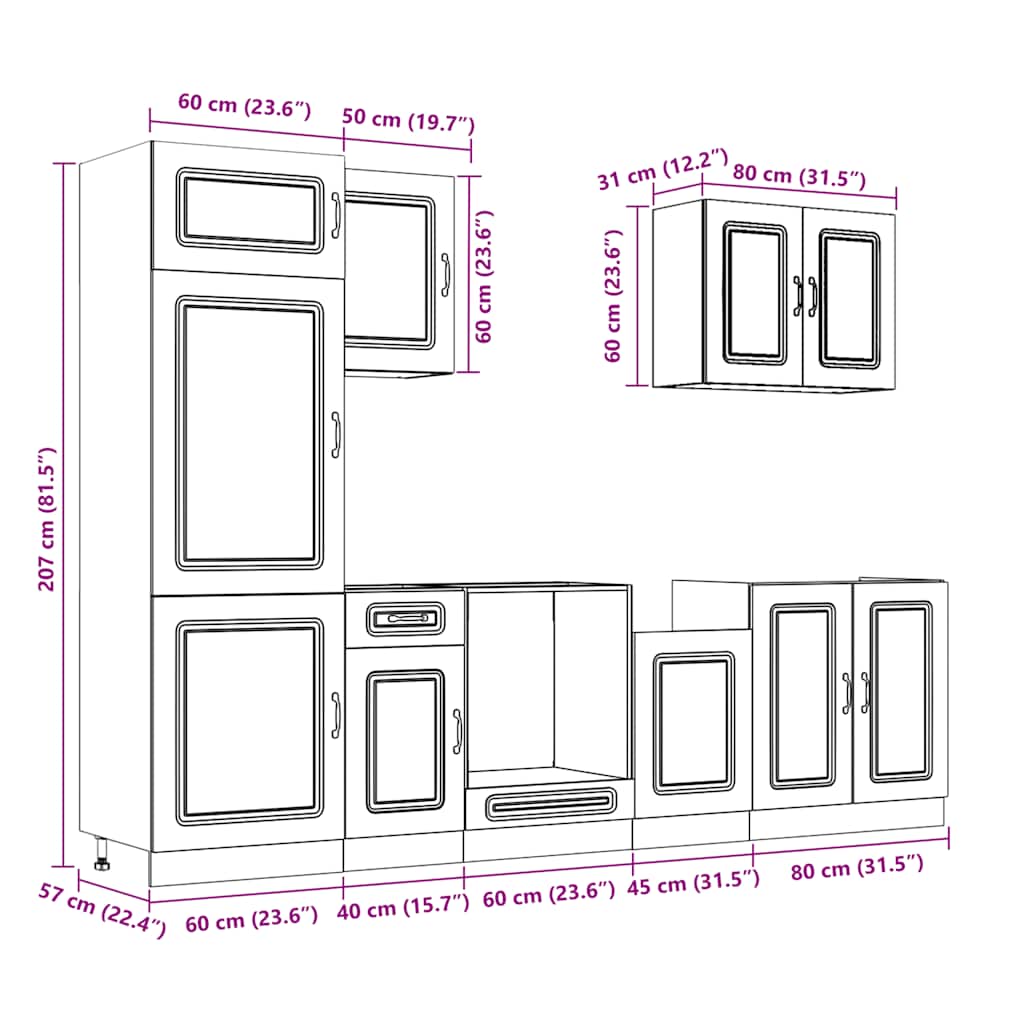 vidaXL 7 Piece Kitchen Cabinet Set Kalmar Concrete Grey Engineered Wood
