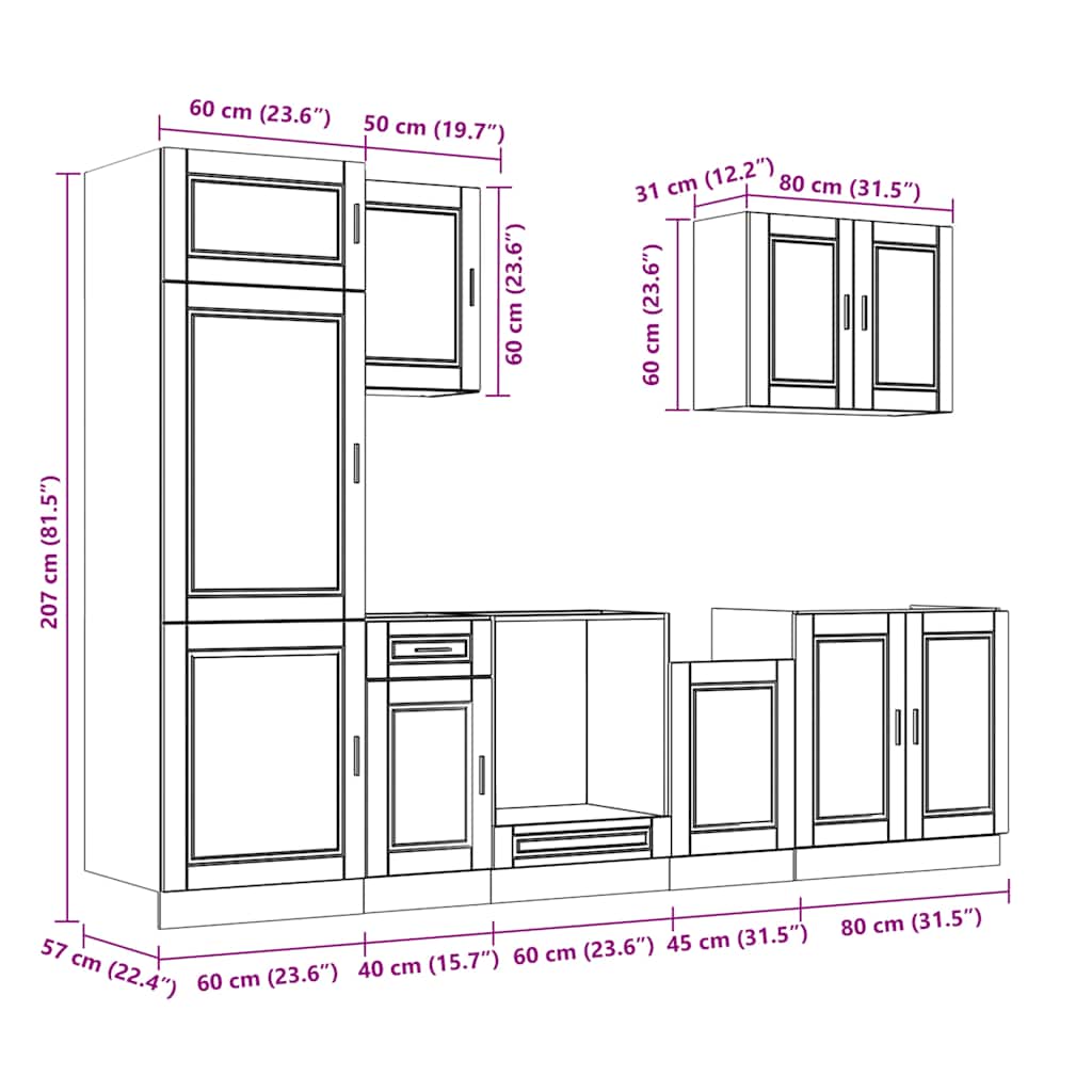 vidaXL 7 Piece Kitchen Cabinet Set Porto High Gloss White Engineered Wood