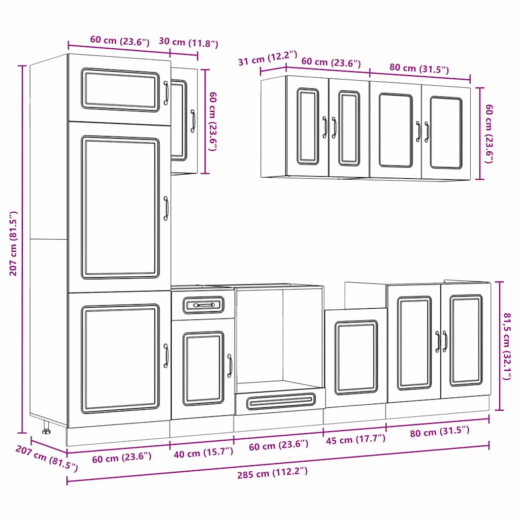 vidaXL 8 Piece Kitchen Cabinet Set Kalmar Concrete Grey Engineered Wood