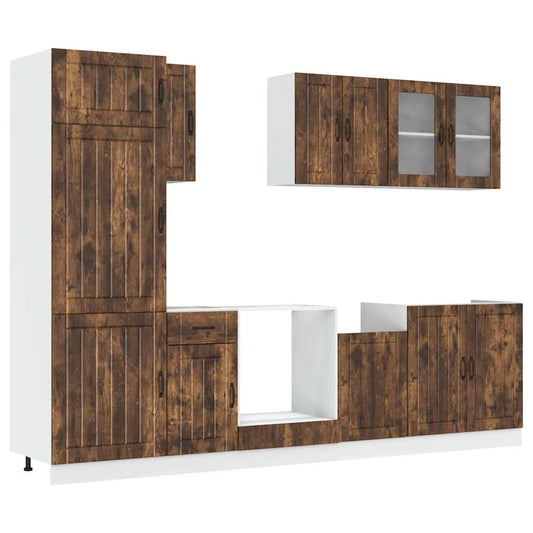 vidaXL 8 Piece Kitchen Cabinet Set Lucca Smoked Oak Engineered Wood