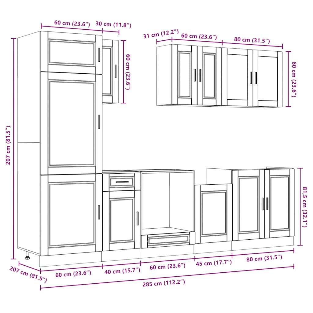 vidaXL 8 Piece Kitchen Cabinet Set "Kalmar" Concrete Grey Engineered Wood