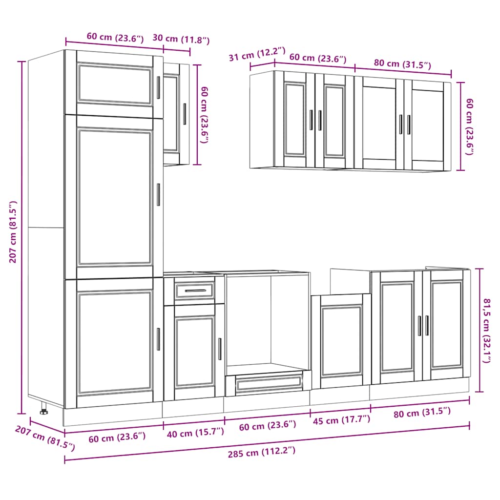vidaXL 8 Piece Kitchen Cabinet Set "Porto" Smoked Oak Engineered Wood