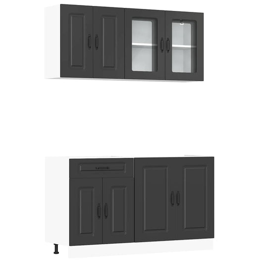 vidaXL 4 Piece Kitchen Cabinet Set "Kalmar" Black Engineered Wood