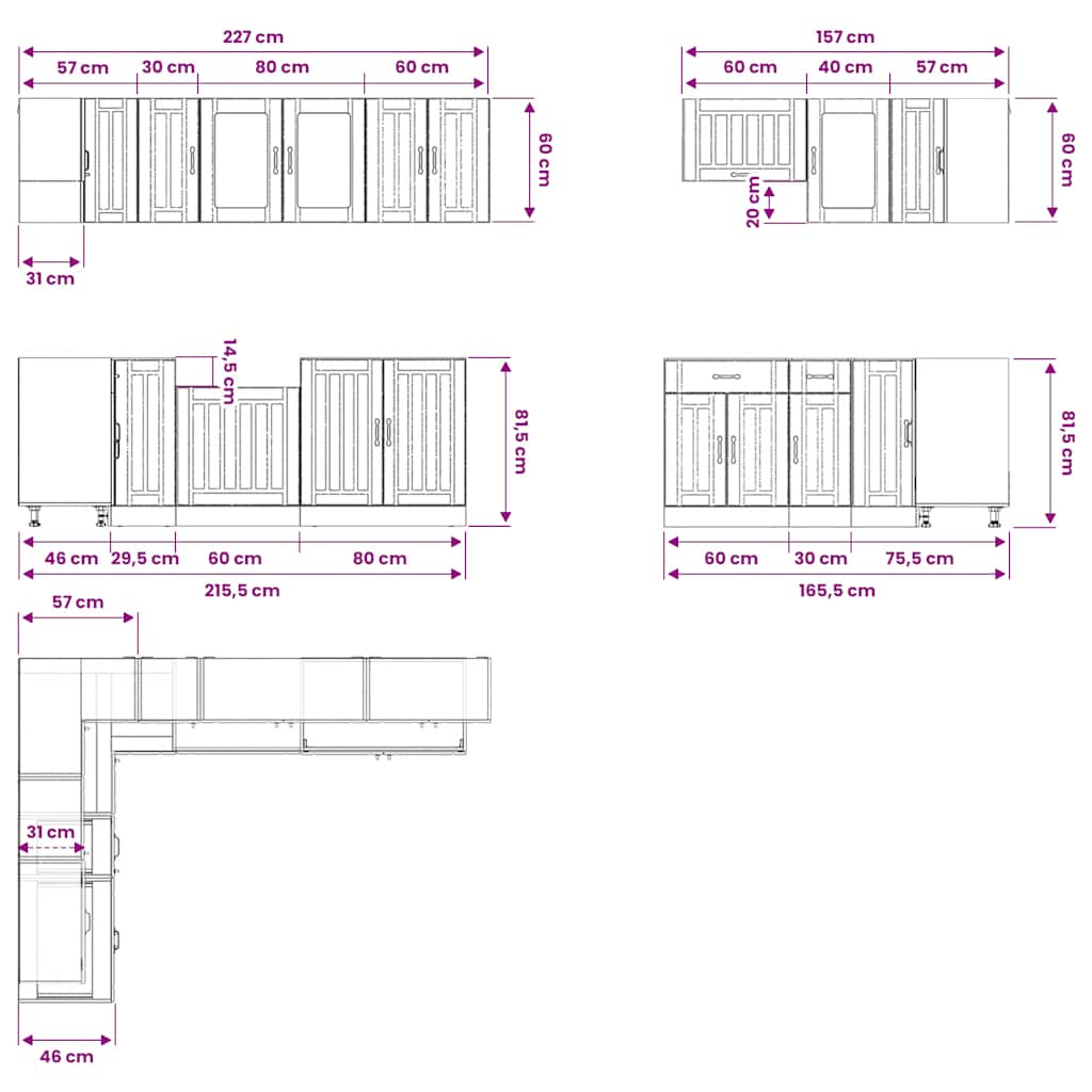vidaXL 11 Piece Kitchen Cabinet Set "Lucca" Concrete Grey