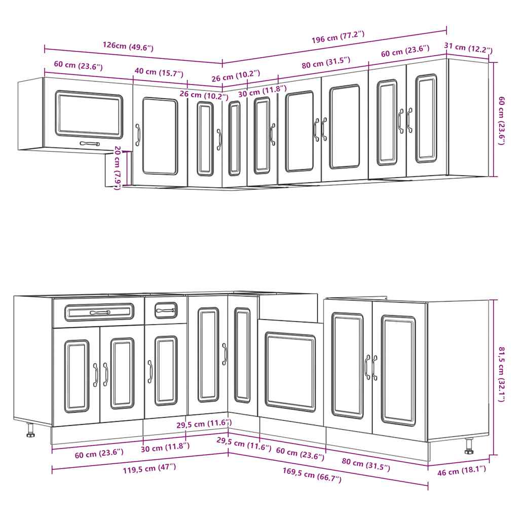 vidaXL 11 Piece Kitchen Cabinet Set "Lucca" Concrete Grey