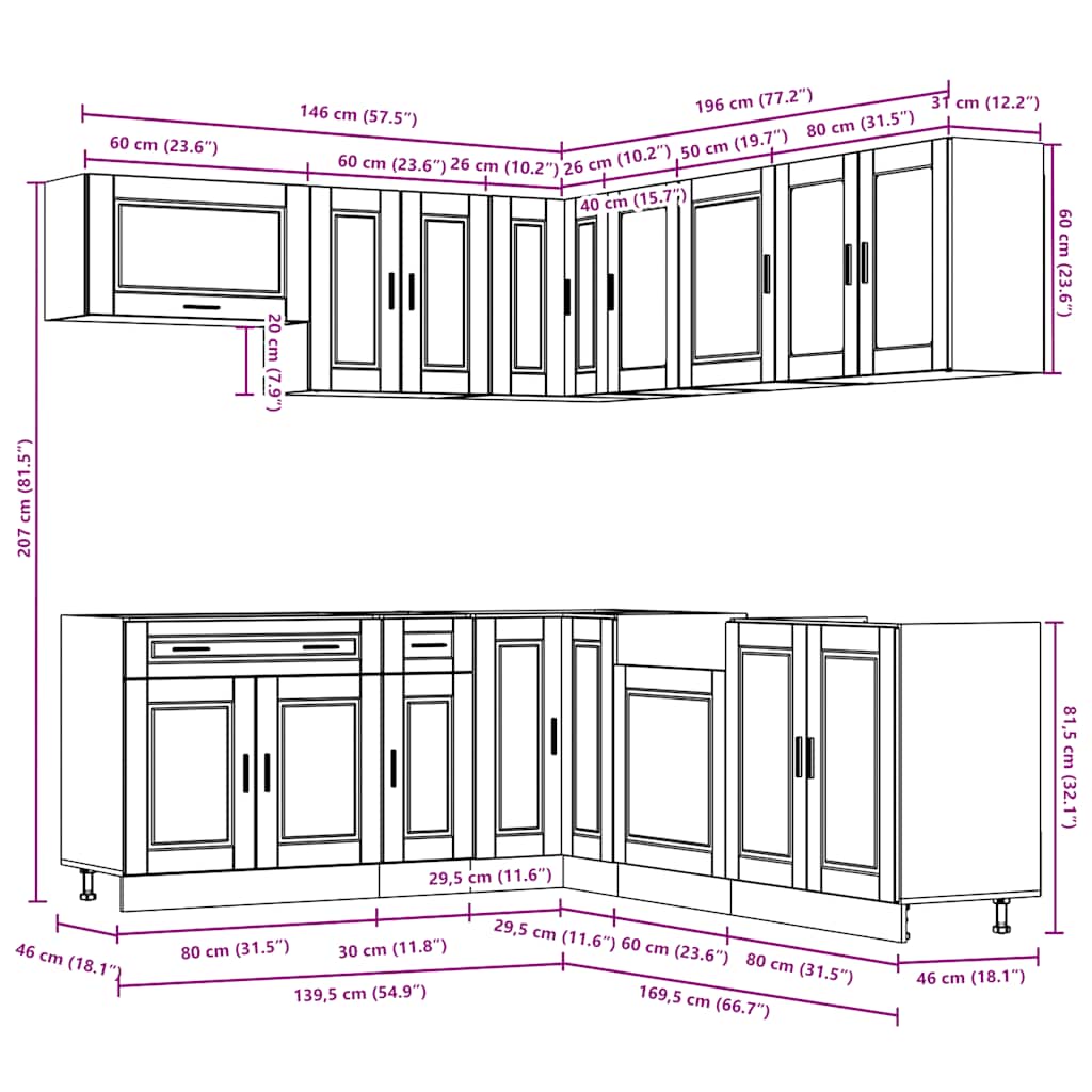 vidaXL 11 Piece Kitchen Cabinet Set "Porto" Smoked Oak Engineered Wood