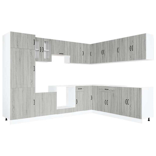 vidaXL 14 Piece Kitchen Cabinet Set Lucca Grey Sonoma Engineered Wood