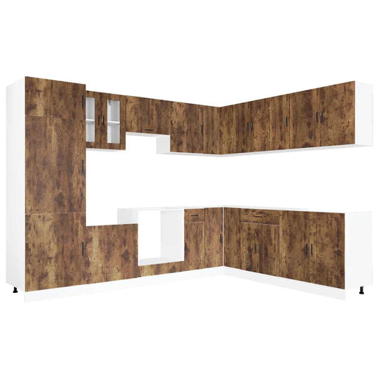vidaXL 14 Piece Kitchen Cabinet Set Porto Smoked Oak Engineered Wood