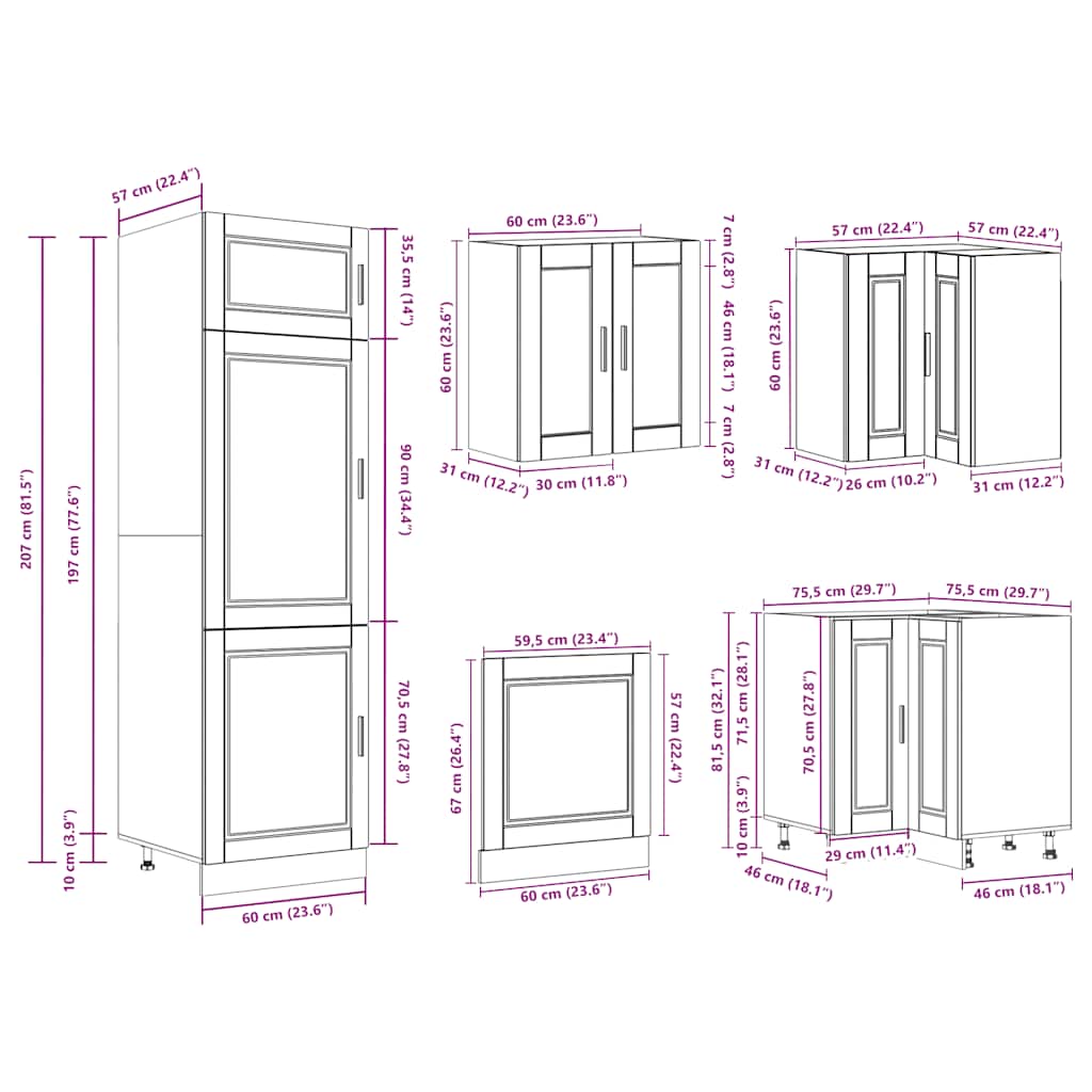 vidaXL 14 Piece Kitchen Cabinet Set "Porto" Smoked Oak Engineered Wood