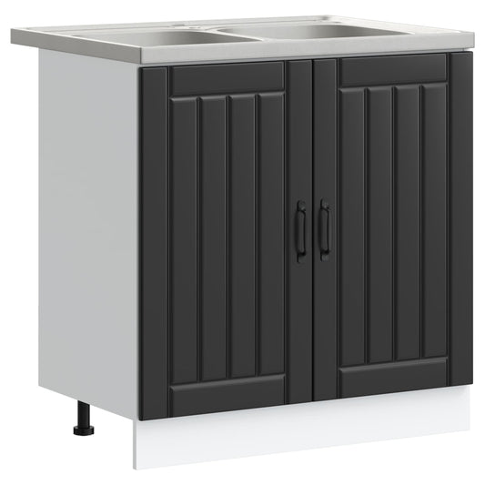 vidaXL Sink Base Cabinet with Door Lucca 2 pcs Black Engineered Wood