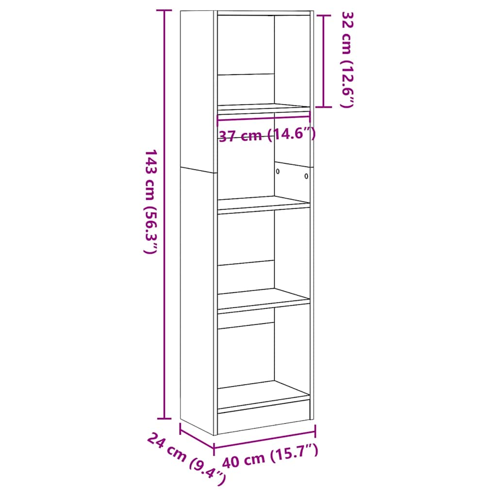 vidaXL Bookcase Black 40x24x143 cm Engineered Wood