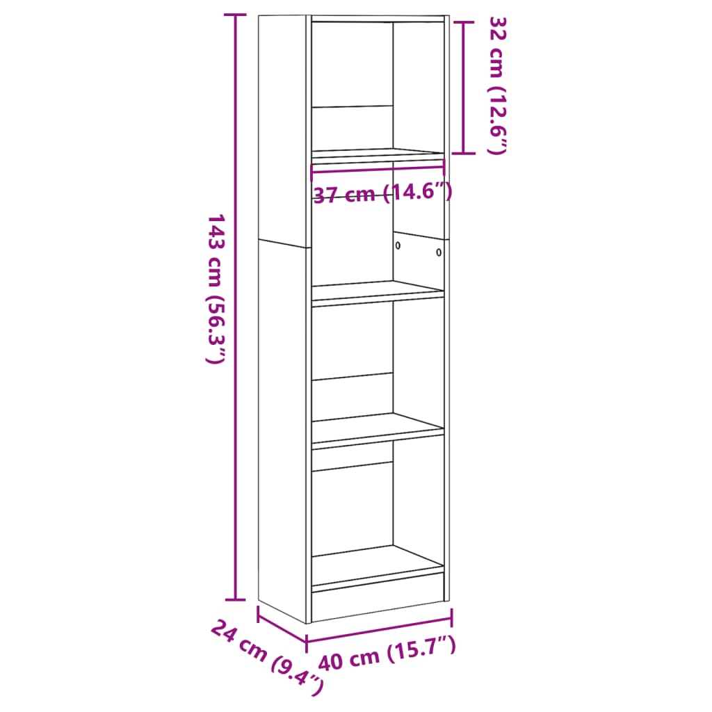 vidaXL Bookcase Grey Sonoma 40x24x143 cm Engineered Wood