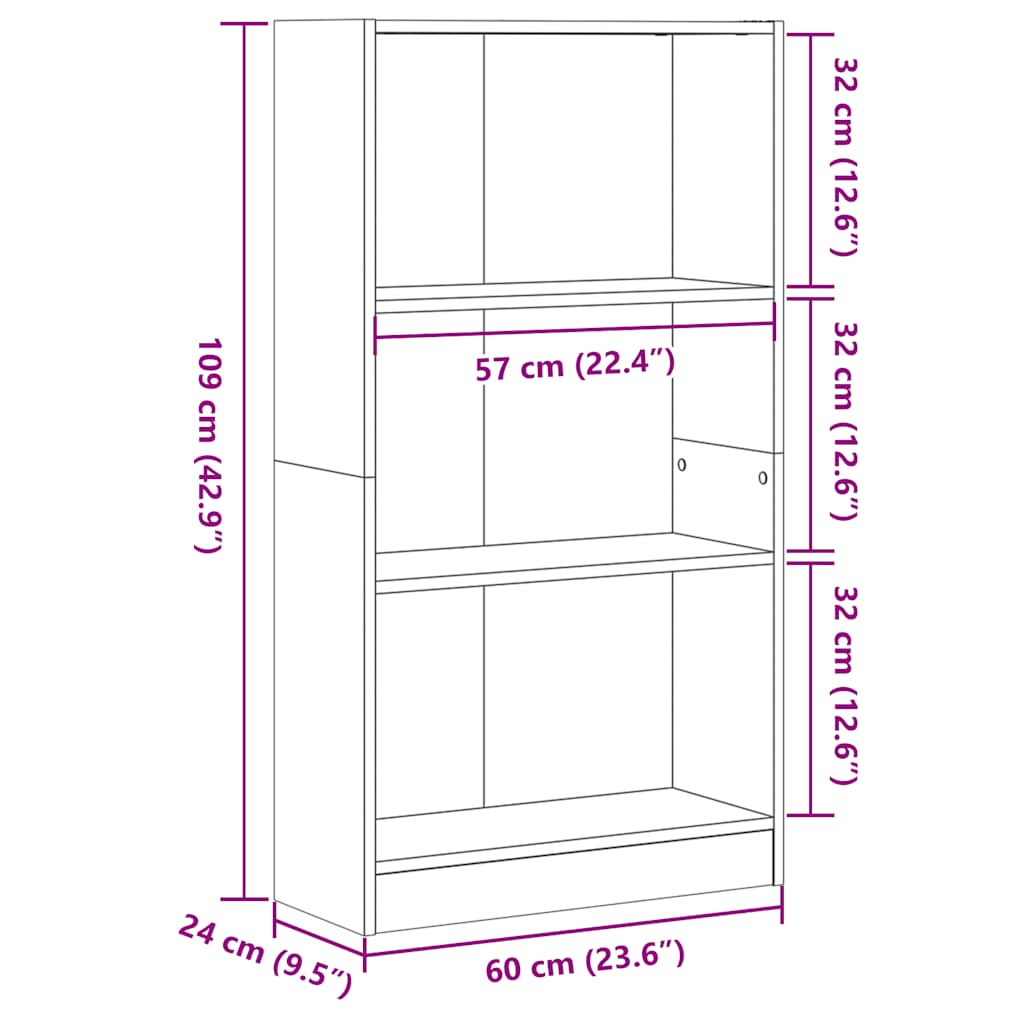 vidaXL Bookcase Sonoma Oak 60x24x109 cm Engineered Wood