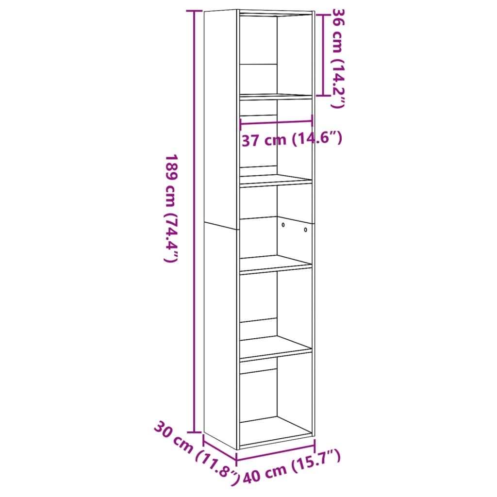 vidaXL Bookcase Artisian Oak 40x30x189 cm Engineered Wood
