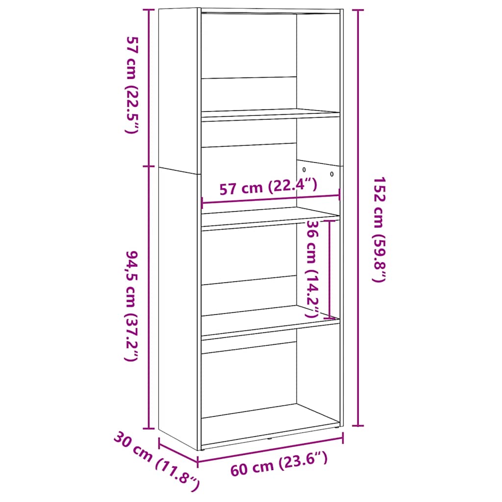 vidaXL Bookcase Old Wood 60x30x152 cm Engineered Wood