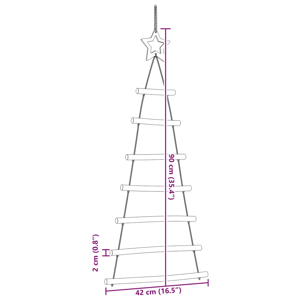 vidaXL Hanging Christmas Trees with Top Stars 2 pcs 42x90 cm Natural Branch