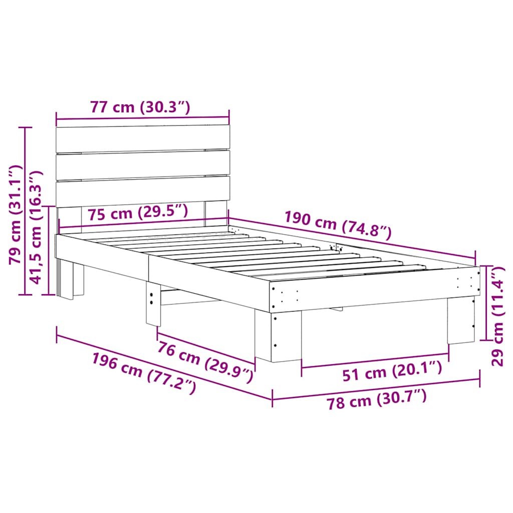 vidaXL Bed Frame with Headboard without Mattress 75x190 cm Solid Wood Oak