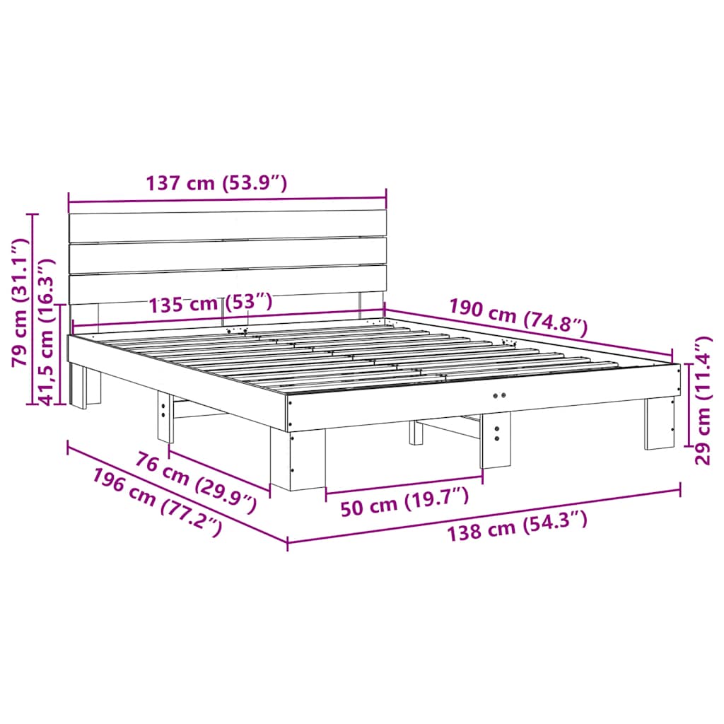 vidaXL Bed Frame with Headboard without Mattress 135x190 cm