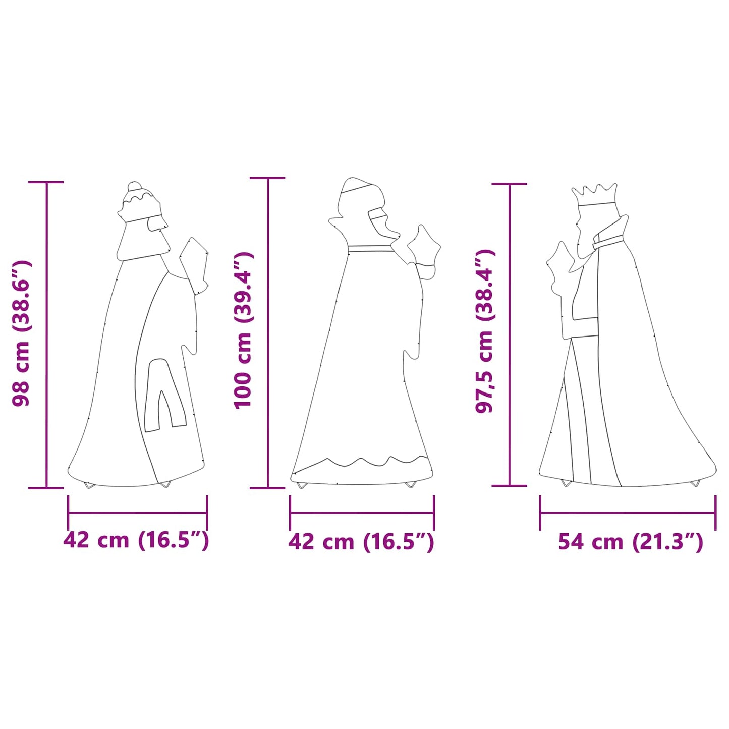 vidaXL 3 Wise Men Christmas Lighting 3 pcs Warm White 105 cm Fabric
