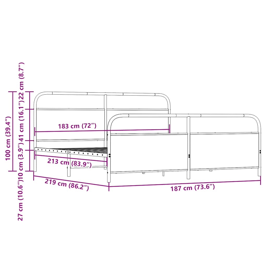 vidaXL Metal Bed Frame without Mattress Smoked Oak 183x213 cm